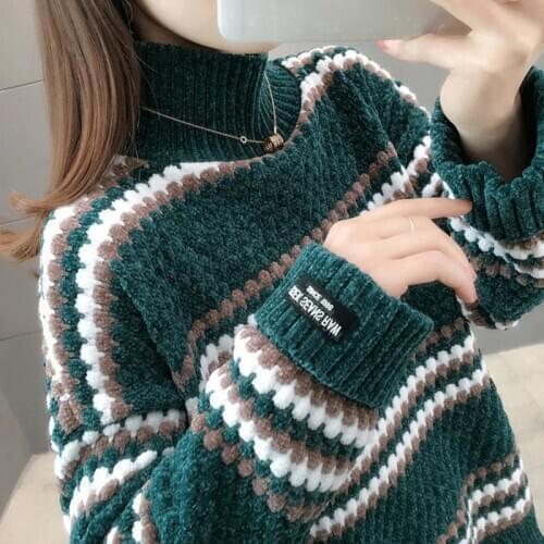 Ladies Sweater New Turtleneck Sweater Womens Winter Thicker Loose Outer Wear Autumn and Winter Knit Sweater Pullover