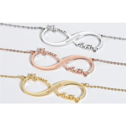 Tangula Love Infinity Symbol Women Stainless Steel Necklace Customized Family Member Name Wedding Love Anniversary Birthday Gift
