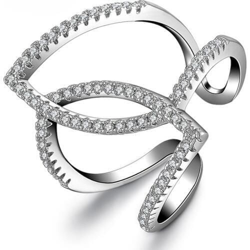 High Quality Real 925 Sterling Silver Opening Finger Rings For Women Female Super Shining Cubic Zirconia Crystal Jewelry