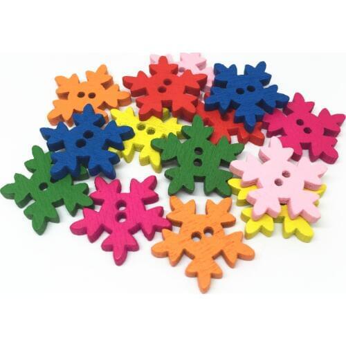 100pcs 18mm Mixed Snowflake Wood DIY Buttons Scrapbooking Sewing Accessories 2 Holes Button Christmas Crafts
