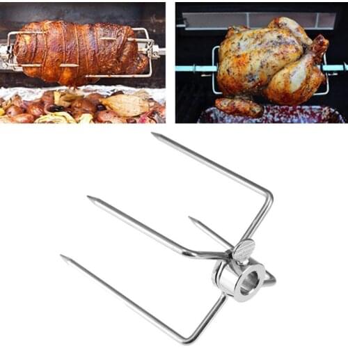2pcs/set Rotisserie BBQ Forks Stainless Steel Spit BBQ Forks Charcoal Chicken Grill Rotisserie Meat Fork BBQ Tool