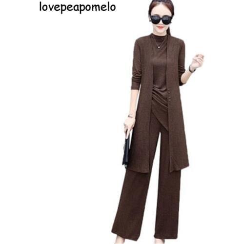 2020 New Spring Female Large Size Temperament suit Korean Fashion Womens Three sets Knltted sweaters M-5XL J1