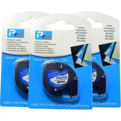 30-Pack 12mm 1/2" LT 91201 Thermal Film Plastic Label Tape 91331 Compatible DYMO LetraTag Plus LT100T Black on White