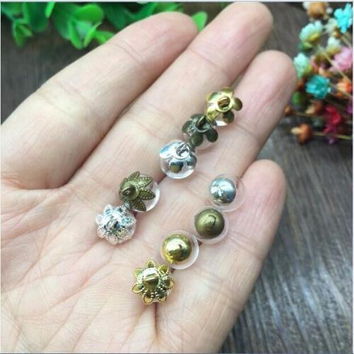 5sets 8mm ball shape glass globes orb with flower beads metal cap 3 colors glass vial pendant jewelry accessories necklace