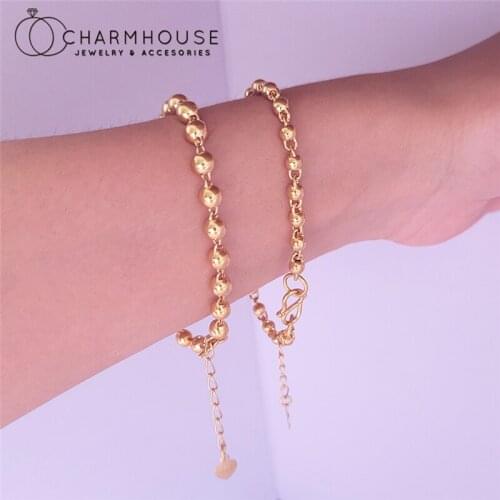 African Gold GP Charm Bracelets For Women 5/6mm Buddha Bead Chain Bracelet & Bangles Pulseira Femme Wedding Jewelry Party Gifts