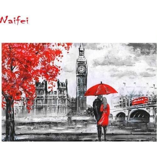 5d diy diamond Painting London Big Ben,Red Bus,couple,picture mosaic diamond embroidery city View full square round rhinestones