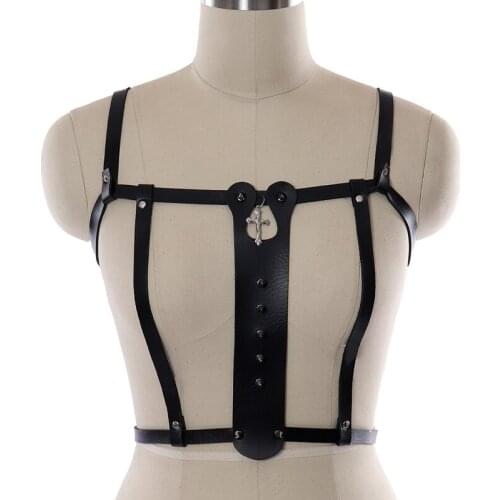 BDSM Women Sexy Alluring Adjustable Chest Harness Bra Leather Body Bondage Lingerie Goth Punk Erotic Cross Brassiere Club Rave