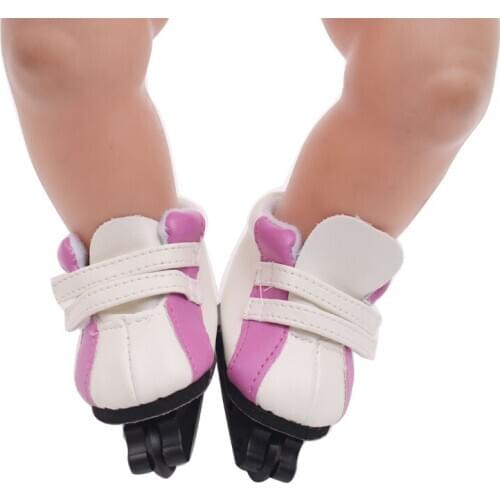 40-43 Cm Baby Boy Dolls PU White Roller Skates American Newborn Shoes Toys Accessories Fit 18 Inch Girls Birthday Gift g17
