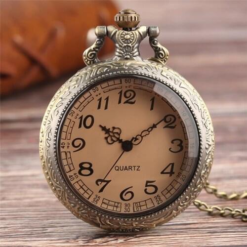 Retro Pocket Watch Antique Transparent Brown Crystal Cover Slim Chain Nurse Watches Graceful Pendant Clock Best Gifts for Family