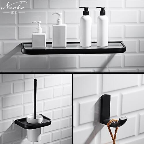 Black multi-function corner showe shelf toilet paper holder bath folding towel rack wall hanging retro bathroom pendant set