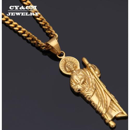 CY&CM Hiphop Stainless Steel Gold Cuban Chain Color Iced Out Christian Men Women Crutch Jesus Necklace Pendant Fashion Jewelry