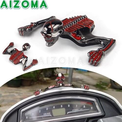 100mm*70mm 3D Skeleton Skull Motorbike Front Fender Headlight Lamp Ornament Statue Sticker Funny Decal Motorcycle Accessories