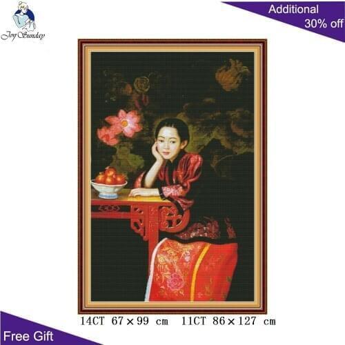 Joy Sunday Chinese Meditation Girl RA270 14CT 11CT Counted and Stamped Home Decor China Beauty Embroidery DIY Cross Stitch kits