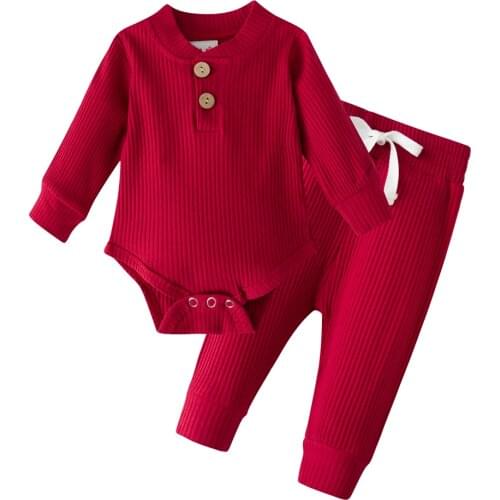 New Boys Solid Long Sleeve Tops+ Pants 2Pcs Children Treasure Sport Clothes Sets Bodysuits Elastic Pants Newborn Kids Sets 0-3Y