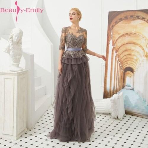 Beauty Emily Lace Evening Dress Long 2020 O Neck Half Sleeve Floor-Length Evening Party Prom Dress Formal Gowns