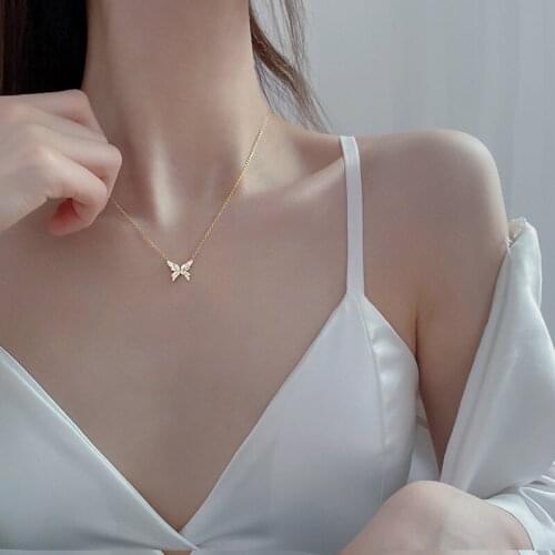 Luckydays Hot Butterfly Clavicle Chain Necklace For Women Micro-inlaid Shiny Zircon Wedding Jewelry Gifts 2021
