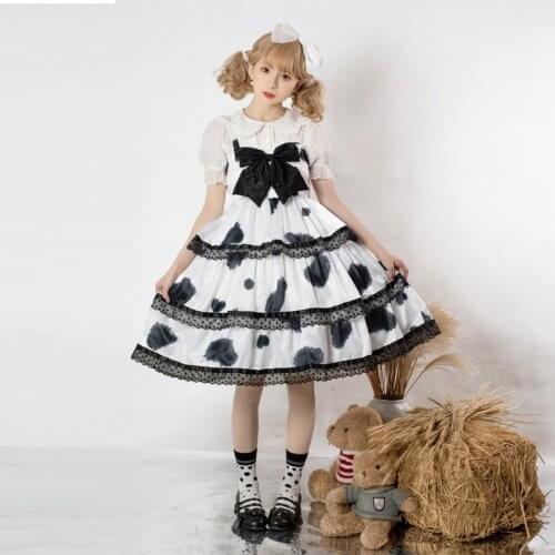Sweet Lolita Sleeveless Princess Mesh Dress Women Autumn Bowknot Big Hem Dresses Kawaii Soft Sister Lace Ruffle Cute Sling Dress