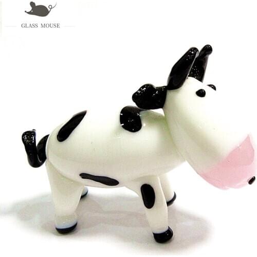 Miniature Murano Glass Cow Figurine Home Table Decoration Handmade Cute Vivid Animal Statue Ornament 2021 New Year Gift For Kids