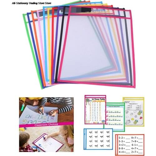 1pc Reusable Dry Erasable Pockets Transparent Write And Wipe Drawing Board Dry Brush Bag File Pocket For Teaching Kids Pastels
