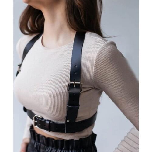 Fashion Wide Leather Waist Belt For Women Punk Gothic Body Bondage Sexy Chest Harness Belt Bra Cage Harajuku Suspenders