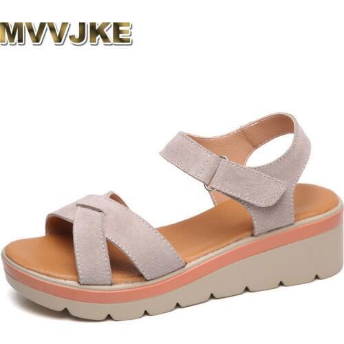 MVVJKEWomens Sandals Summer Suede Leather Wedge Sandals Womens Platform Shoes Womens Ankle Sandals Platforms BeachSandalsE125