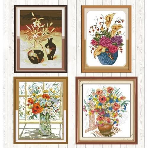 Vase Patterns Cross Stitch Kit Aida 14ct 11ct Count Print Canvas DIY DMC Needlework Cross Stitch Sets for Embroidery Thread Kit