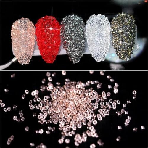 Newest 1.2mm ongles strass cristal Zircon paillettes Mini perles Nail Art bijoux dcoration or Rose 3D breloques Gel vernis gemme