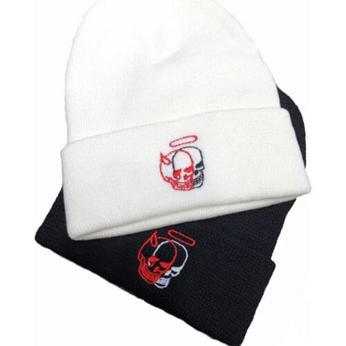New 2021 Angel Skeleton Beanie Hat Men And Women Hat Winter Ski Cycling Warm Cap Cotton Embroidery Demon Hip Hop Knitted Hats