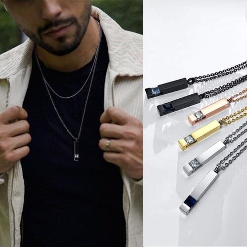 Custom Bar Necklace for Women Men 4 Sides Personalized Necklaces 3D Bar Pendant Personalize Valentines Day Gift for Mom Dad