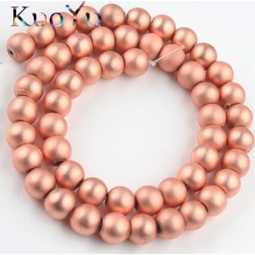 Rose Gold Matte Natural Hematite Stone Beads Round Loose Spacer Beads For Jewelry Making Diy Bracelet Accessories 15"Inches