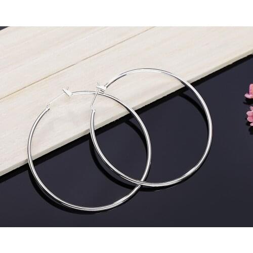 High Quality Solid 925 Sterling Silver Earrings for Women Party Jewelry 5CM Big Circle Earrings Fashion lady Christmas Gifts