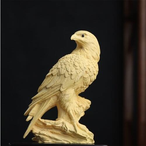 Boxwood 14cm Eagle Sculpture Wood Animal Statue Preferment Gift Lucky Collection Home Decor