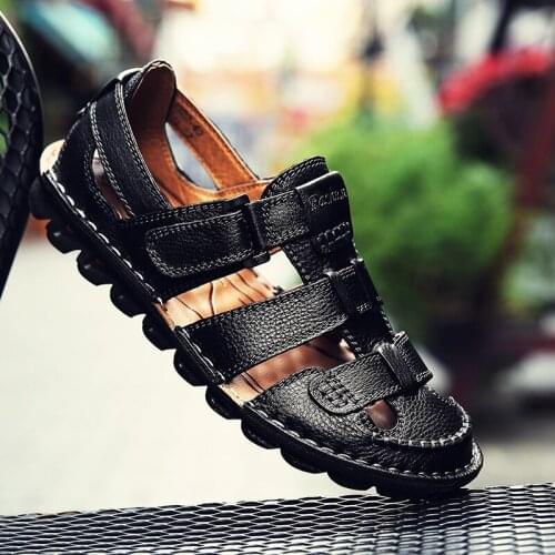 Big Size 38-48 Genuine Leather Mens Walking Shoes Sandles Classic Summer Shoes Soft Beach Slippers Men Outdoor Man Roman Sandal