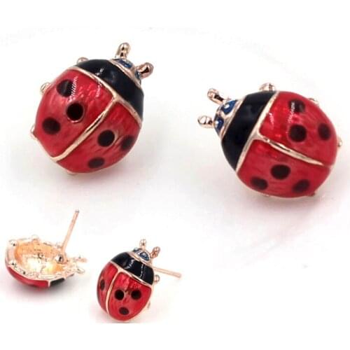 1 pair Cute Insert Earrings Exquisite Paint Stud Earrings Red Oil Ladybug Ear Studs