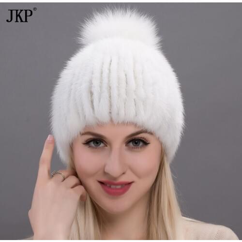 JKP 2020, new hot selling, real mink hat, fox fur ball, top quality luxury, winter womens knitted caps. DHY17-25