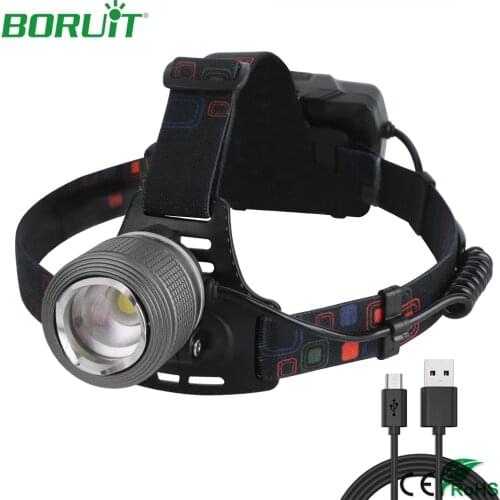 BORUiT XHP70.2 LED Headlamp 3 Light Mode Zoomable Head Flashlight for Camping Hunting 18650 Battery Lamp