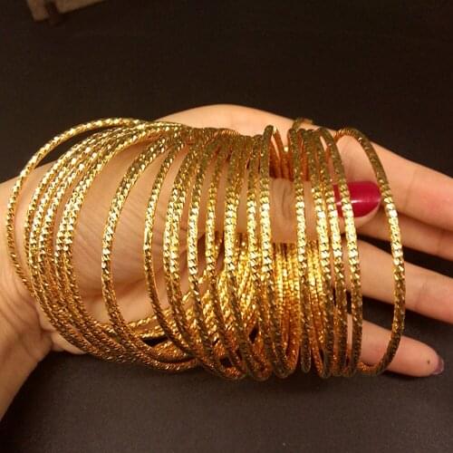 10pcs Fine Cut Thin Gold Bracelet Yellow Gold Filled Bling Dia 65m Bangles for Women Jewelry Gift Dubai Sets