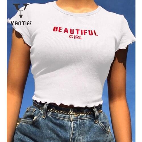 Woman Tshirts Y2k Tops Ins Slim New Bodycon T- Shirt Word Printed Sexy Cute Shirt Summer Fashion Streetwear Top for Girl
