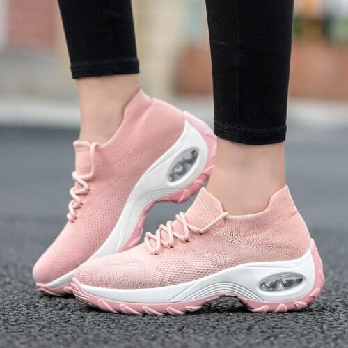 Women Platform Sneakers Fashion Stretch Fabric Breathable Fitness Shoes for Women Tennis Shoes Lightweight Lace Up Casual Shoes