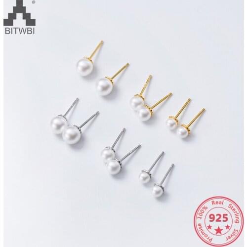 925 Sterling Silver Stud Earrings Gold Silver Small Simple Fashion Smooth Synthesis Pearl Women Ear Jewelry Holiday Gift
