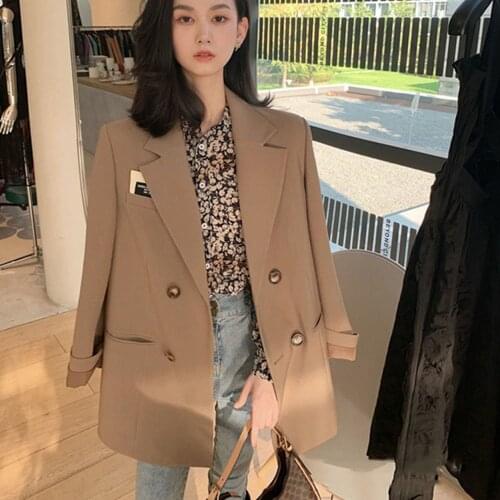 Patchwork Letter Office Lady Streetwear Chic Retro New Blazer Women Double Breasted Trendy Casual Loose Simple Elegant Outerwear