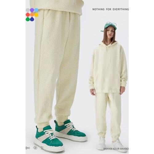 INFLATION Winter Thick Warm Casual Pants Couple Fashion Waffle Knitted Pants Men Plain Joggers Pants Men Women Trousers