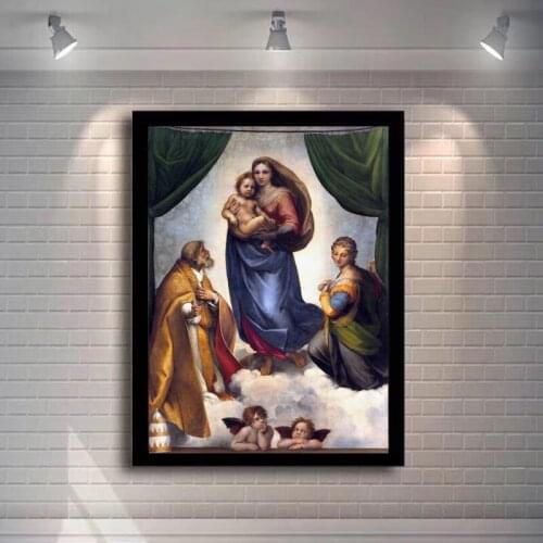 Famous Painting Raphael Sistine Madonna Posters and Prints Wall Art Canvas Painting Madonna of Jesus Picture on the Wall Decor