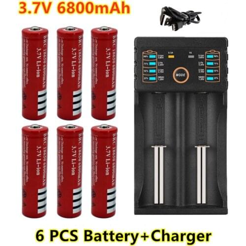 100% New Original 18650 battery 3.7V 6800mAh rechargeable liion battery for Led flashlight Torch batery litio battery+charger
