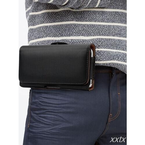 18.5 x 10.5 x 2.5cm PU Leather Horizontal Waist Belt Clip Pouch Phone Bag Holster Protective Case on for Men