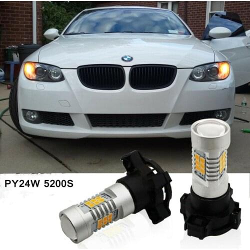 2 pcs Powerful Canbus Front Turn Signal Light 21-SMD PY24W 5200s Amber LED Bulb For BMW E90 E92