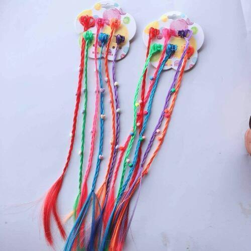 6pcs/lot Girls Colorful Wigs Ponytail Hair Ornament Hair Claw Hair Clips Twist Braid Headwear for Kids Girls Hair Accessories
