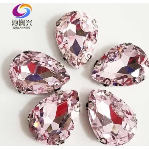 Anti hook Pink DR shape High quality AAAA Glass Crystal flatback sew on rhinestones with holes,Diy Clothing accessories SWSD09