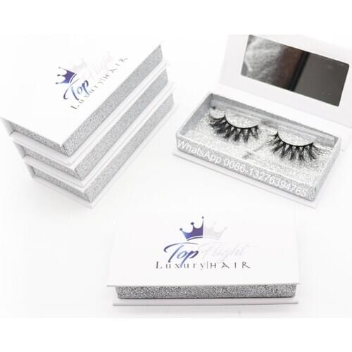 White Sliver Glitter Mink Eyelashes Packaging Box With Logo 20mm Crisscross Handmade Eyelash Custom Lashbox Empty With Mirror
