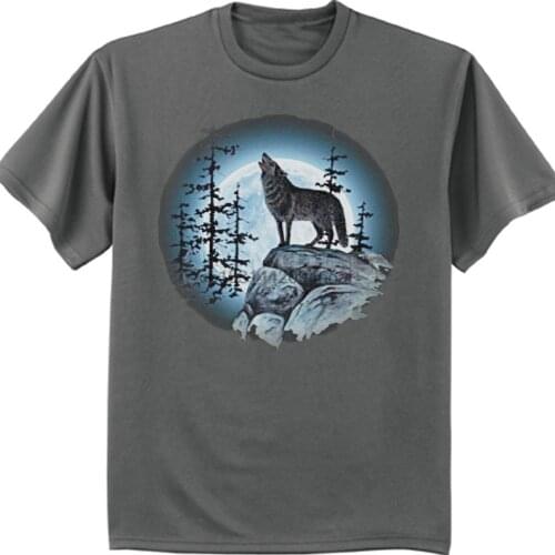 Big and tall tee Lone wolf howling at the moon t shirt